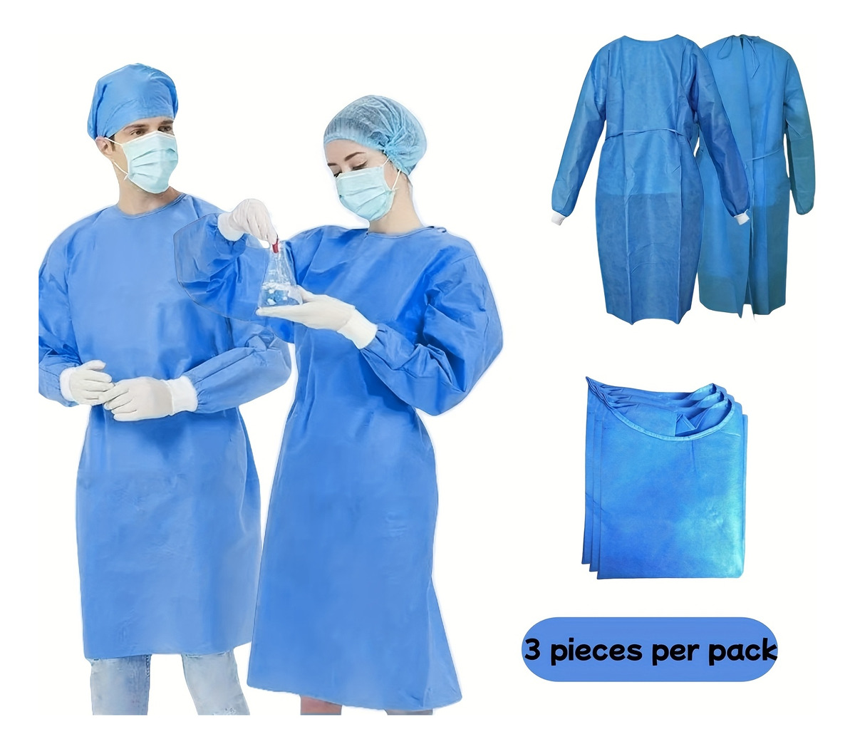 3pcs 45gsm SMS Three-Layer Com - Medical Lab Gown บทวิจารณ์และราคา