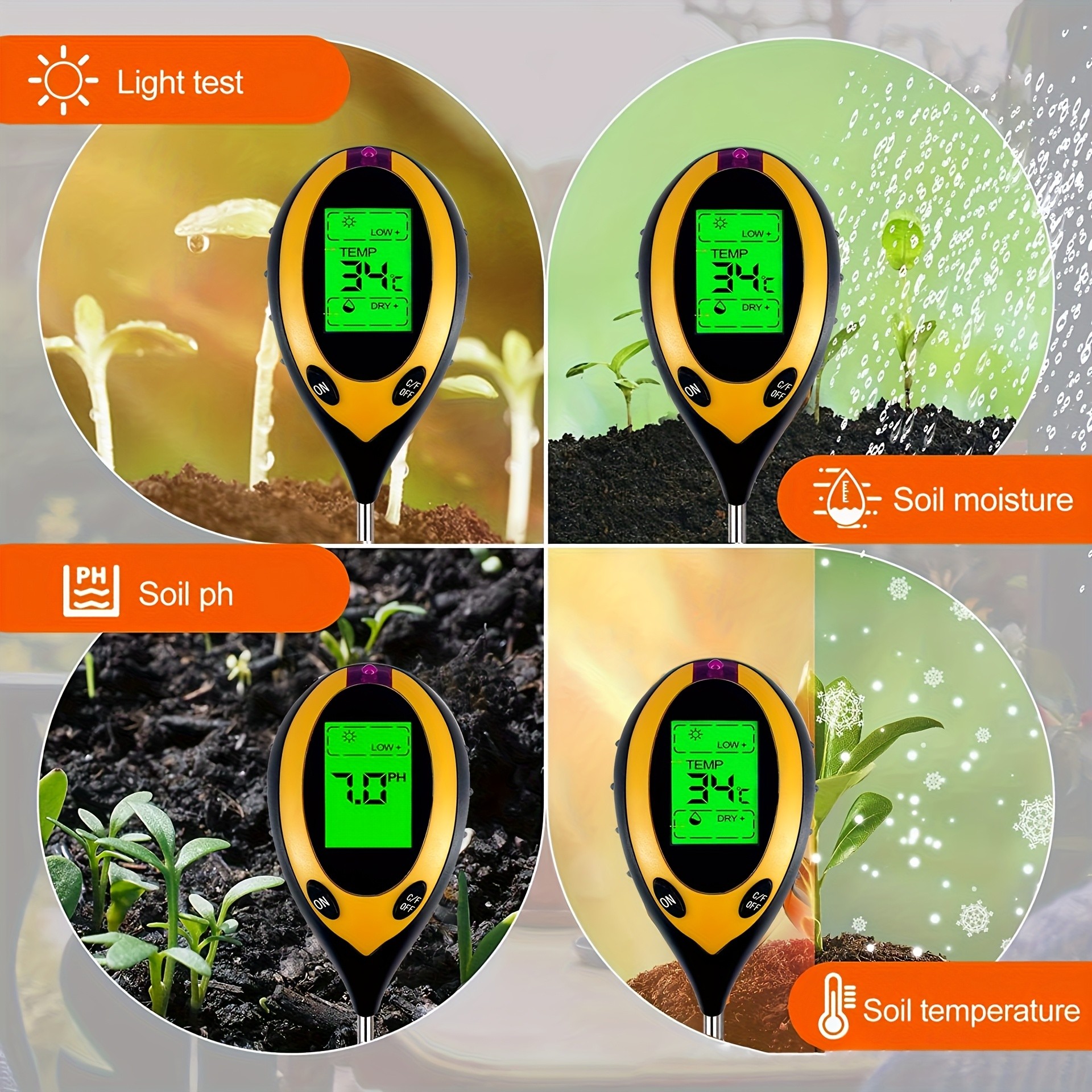 Soil PH Tester 4 in 1 PH Soil  - Ph Meter บทวิจารณ์และราคา